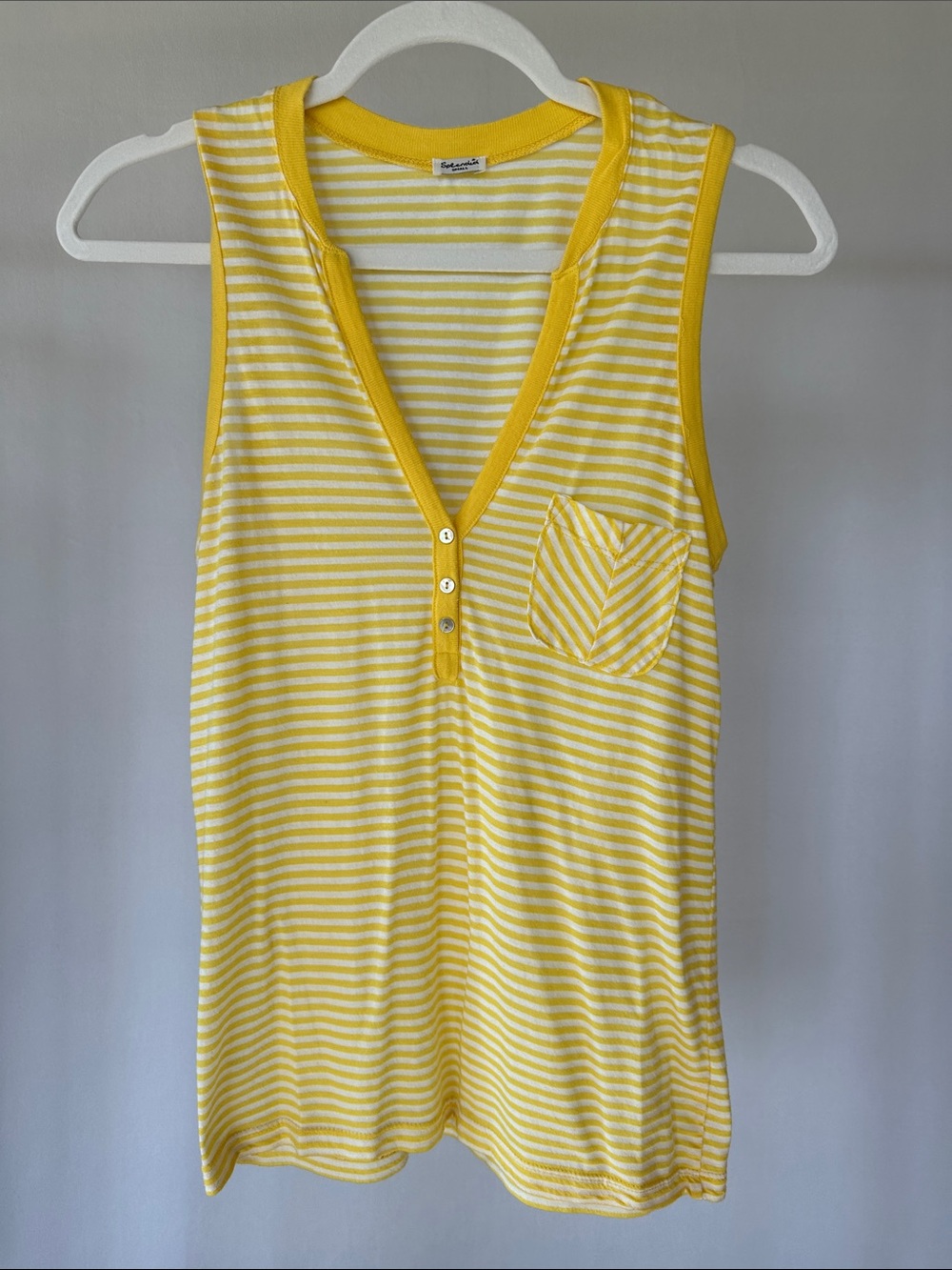 Splendid Yellow and White Striped Sleeveless Henley Tank Small